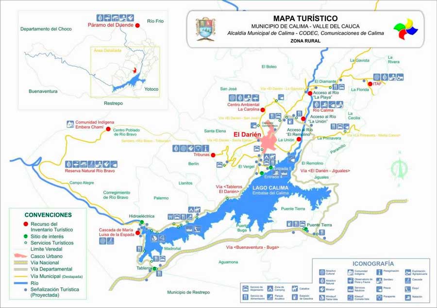 Mapa Turístico Lago Calima, Darién Valle del Cauca, Colombia.